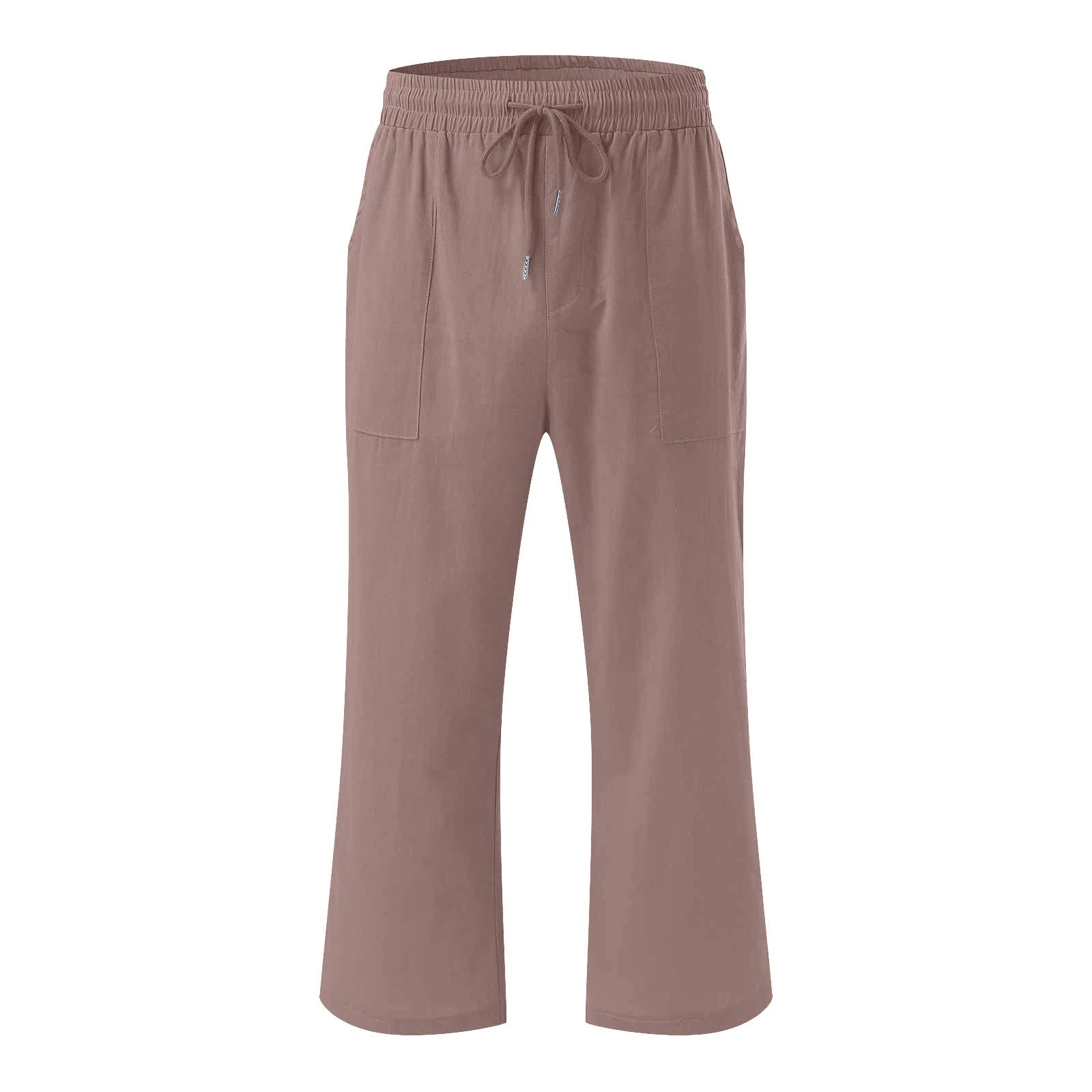 Foto 5 pulgar | Pantalones Capri De Lino Marrón Con Bolsillos Para Mujer, Verano 2025, Xxxxl - Venta Internacional.