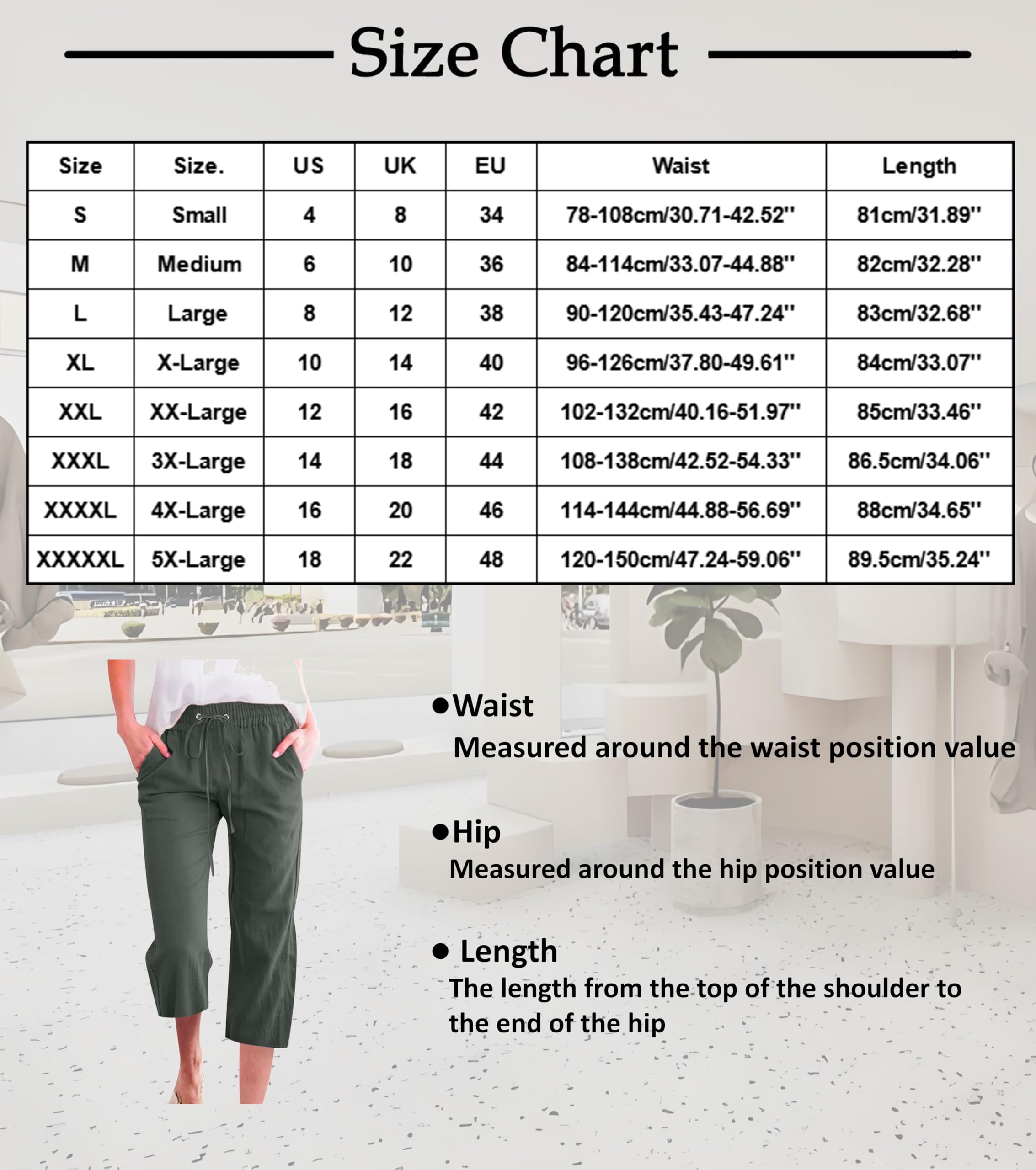 Foto 4 pulgar | Pantalones Capri Para Mujer, Lino Blanco, Cintura Elástica Con Cordón, C08 - Venta Internacional.