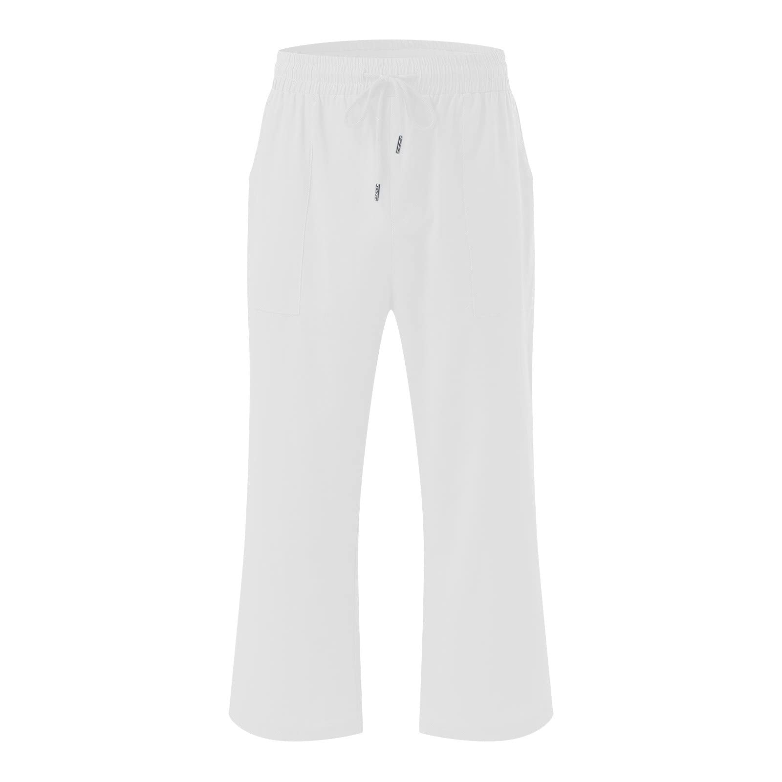 Foto 5 pulgar | Pantalones Capri Para Mujer, Lino Blanco, Cintura Elástica Con Cordón, C08 - Venta Internacional.