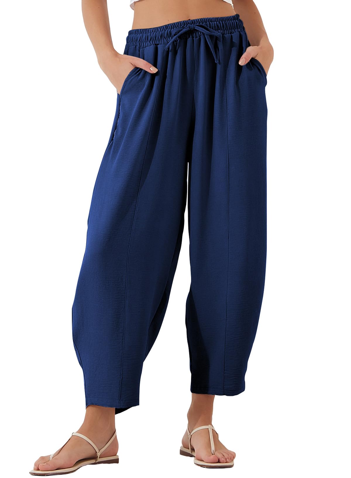 Foto 2 pulgar | Pantalones Evaless, Holgados, Pernera Ancha, Cintura Elástica, Azul Marino - Venta Internacional.