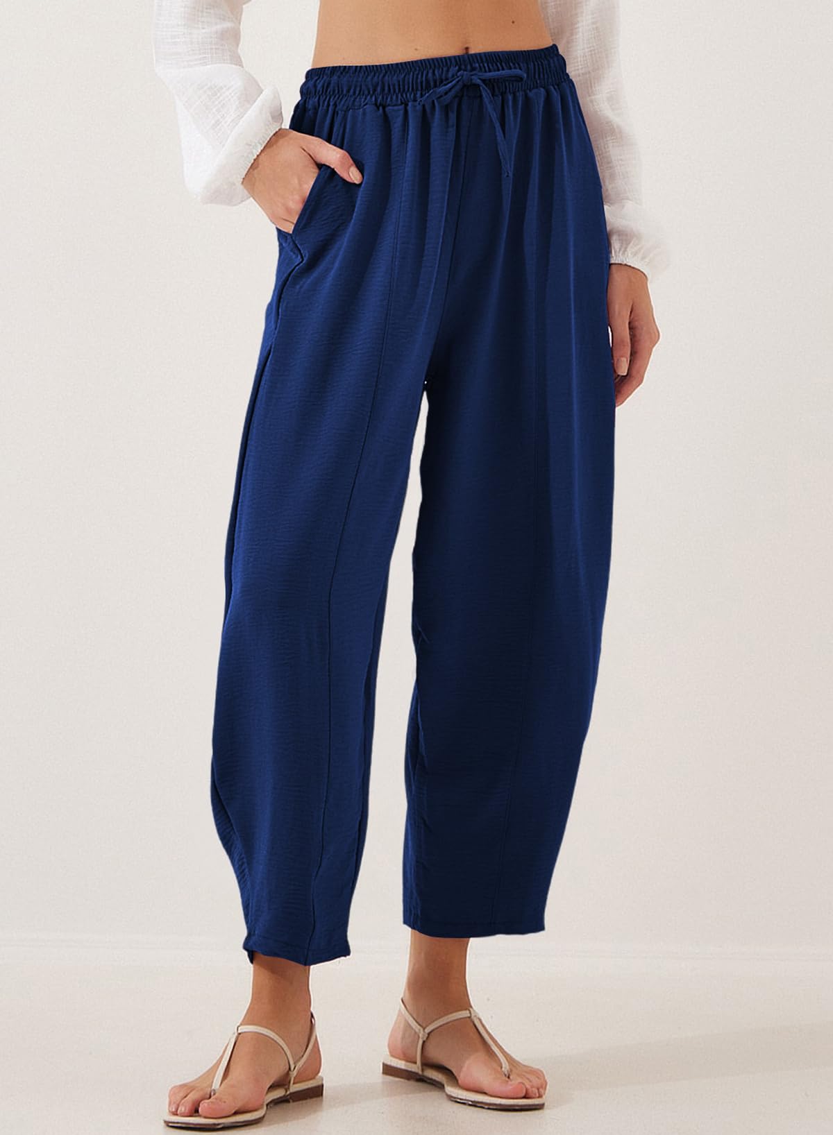 Foto 3 pulgar | Pantalones Evaless, Holgados, Pernera Ancha, Cintura Elástica, Azul Marino - Venta Internacional.
