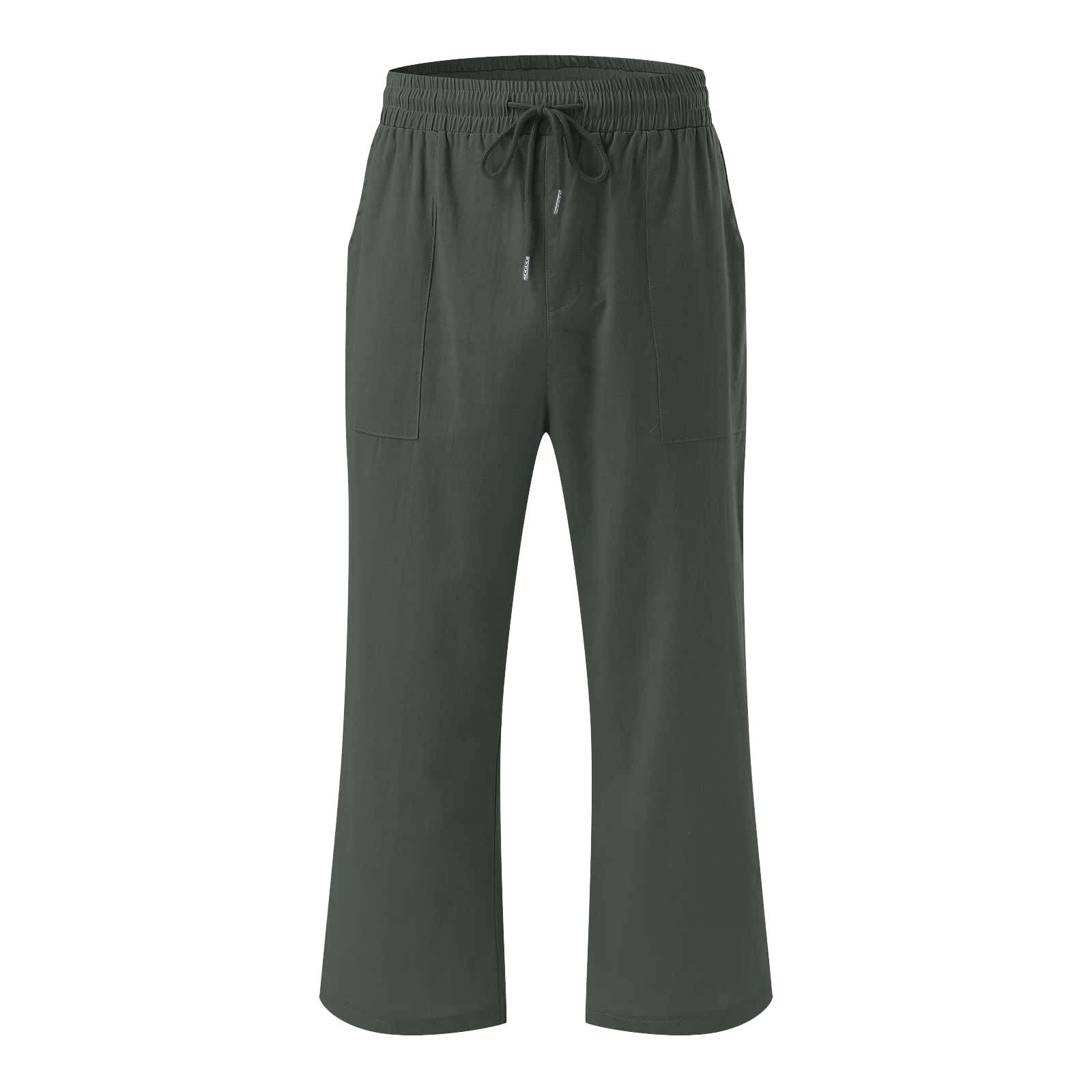 Foto 4 | Pantalones Capri De Lino Para Mujer, Elástico, Cintura Alta, Color Verde - Venta Internacional.