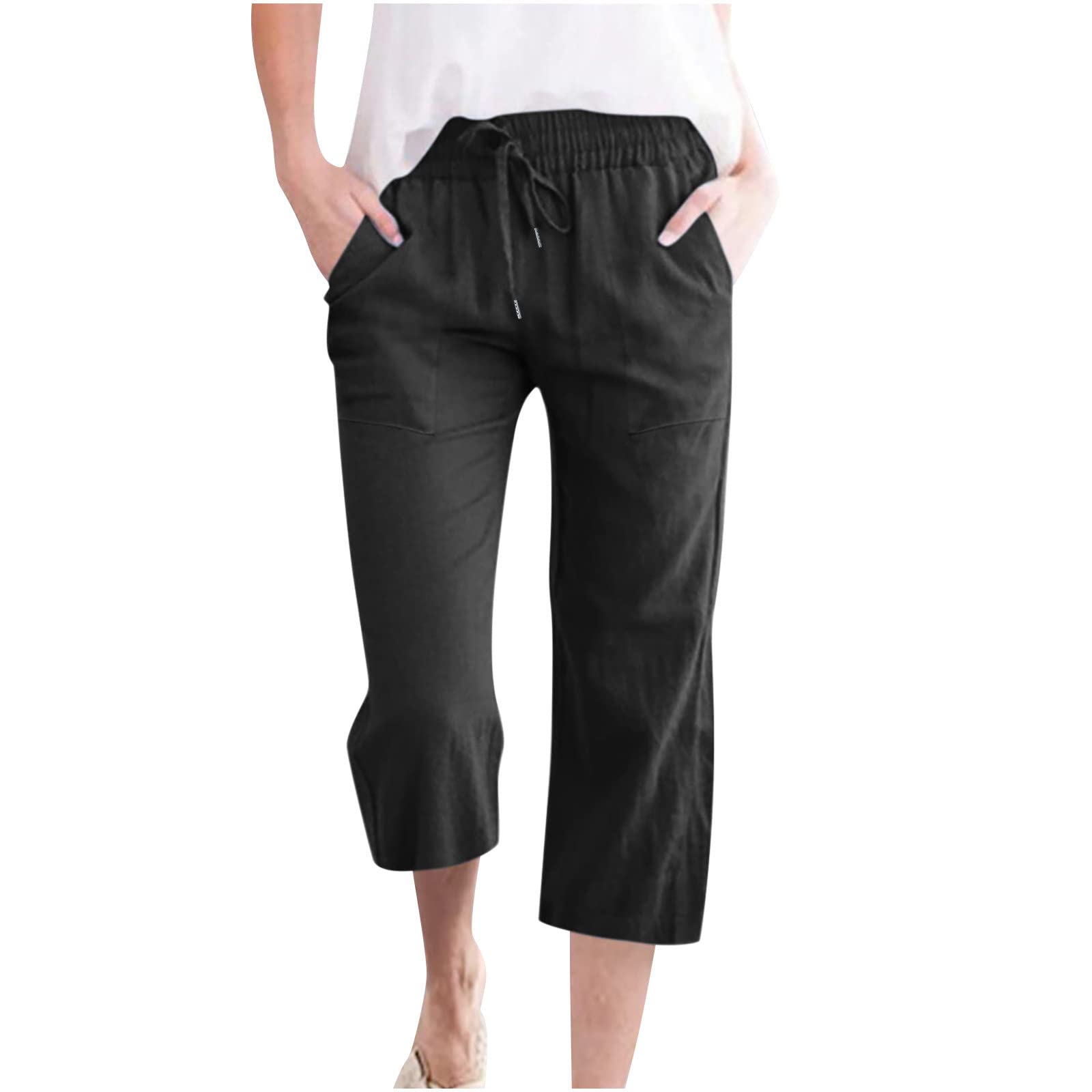 Foto 2 pulgar | Pantalones Capri De Verano Para Mujer, Tallas Grandes, 3 X 4 X, Con Cordón, Negros - Venta Internacional.