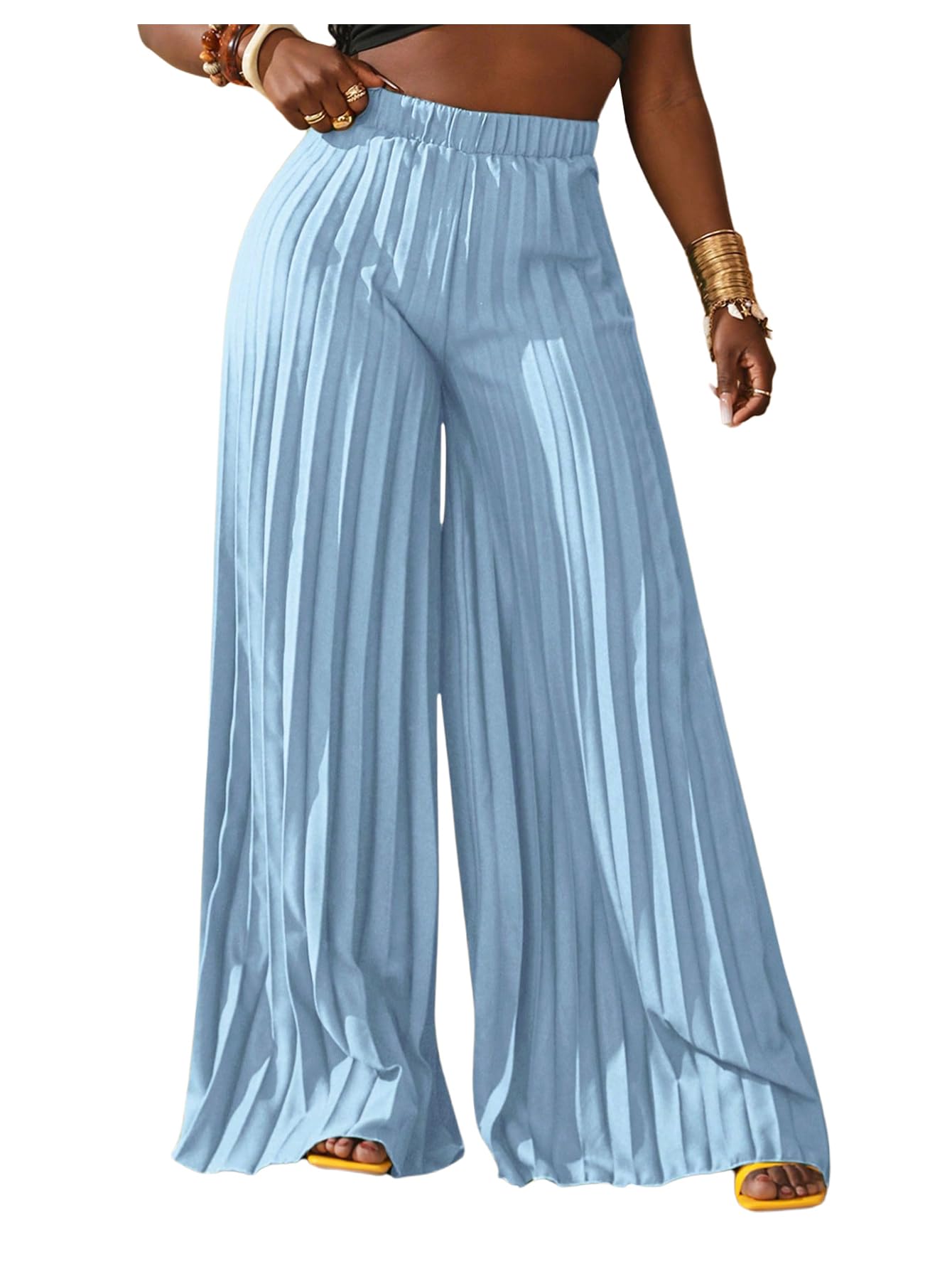 Foto 2 pulgar | Pantalones Plisados Palazzo De Pierna Ancha Soly Hux Para Mujer, Azul Claro - Venta Internacional.