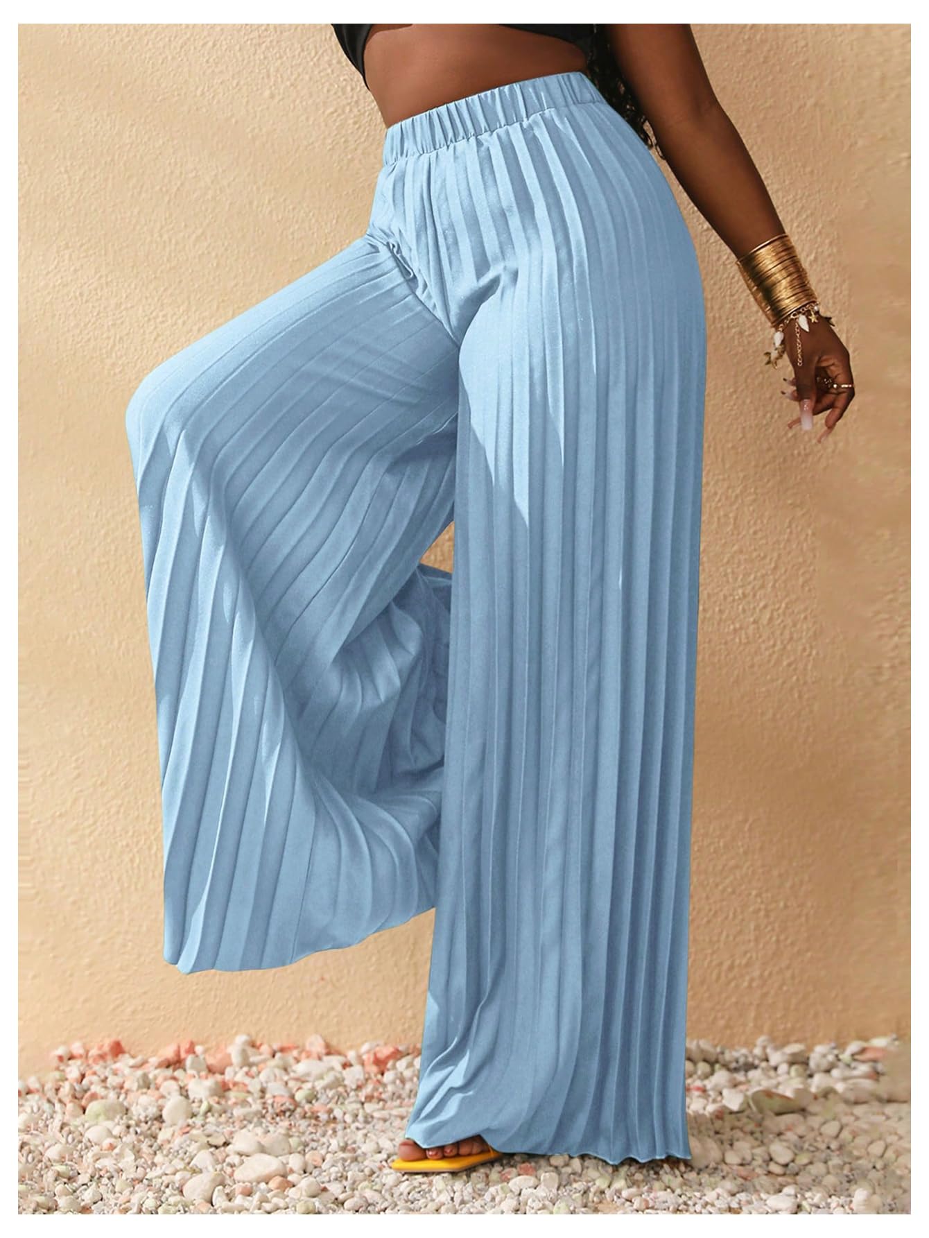 Foto 3 pulgar | Pantalones Plisados Palazzo De Pierna Ancha Soly Hux Para Mujer, Azul Claro - Venta Internacional.