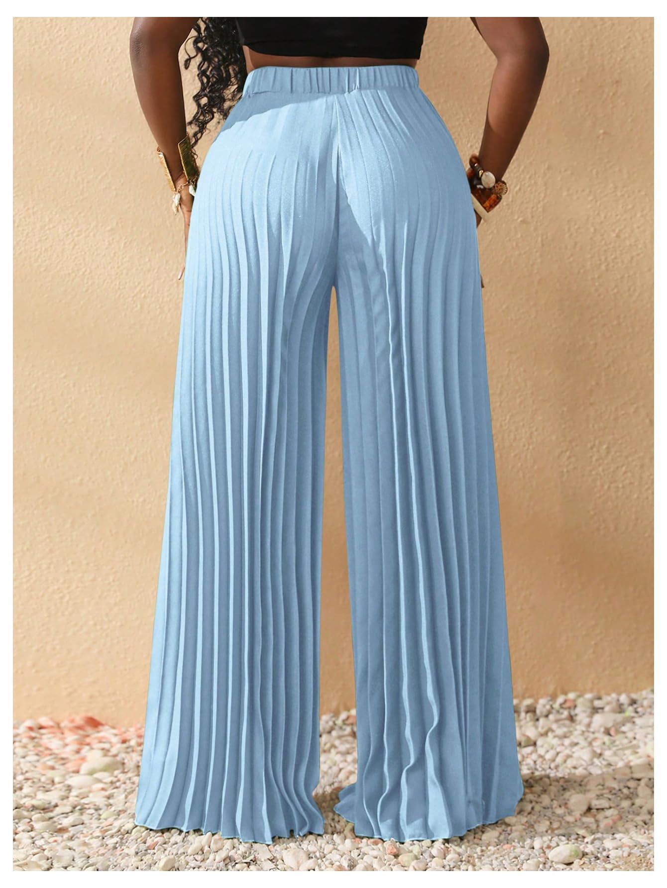 Foto 4 pulgar | Pantalones Plisados Palazzo De Pierna Ancha Soly Hux Para Mujer, Azul Claro - Venta Internacional.