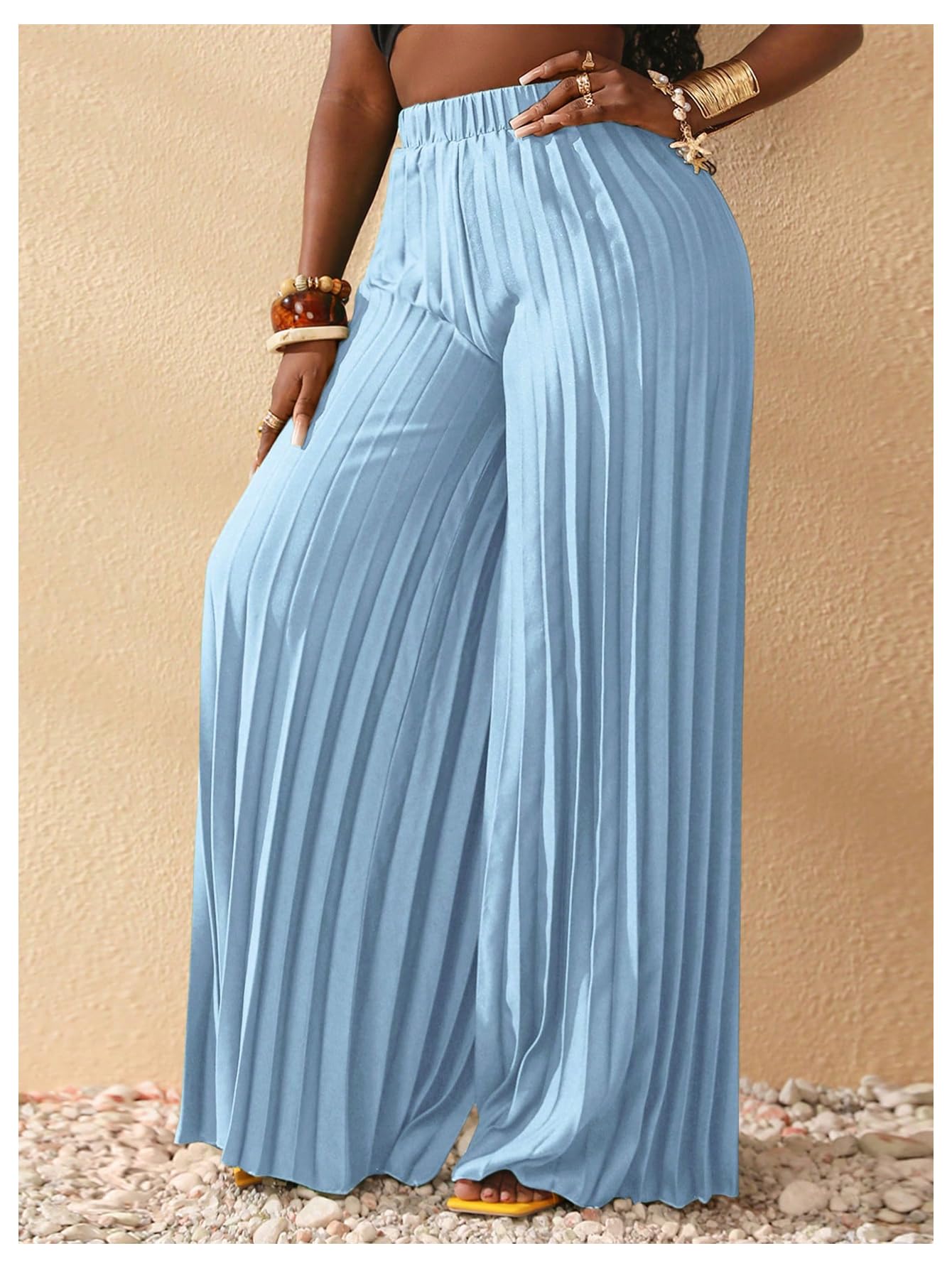Foto 5 pulgar | Pantalones Plisados Palazzo De Pierna Ancha Soly Hux Para Mujer, Azul Claro - Venta Internacional.