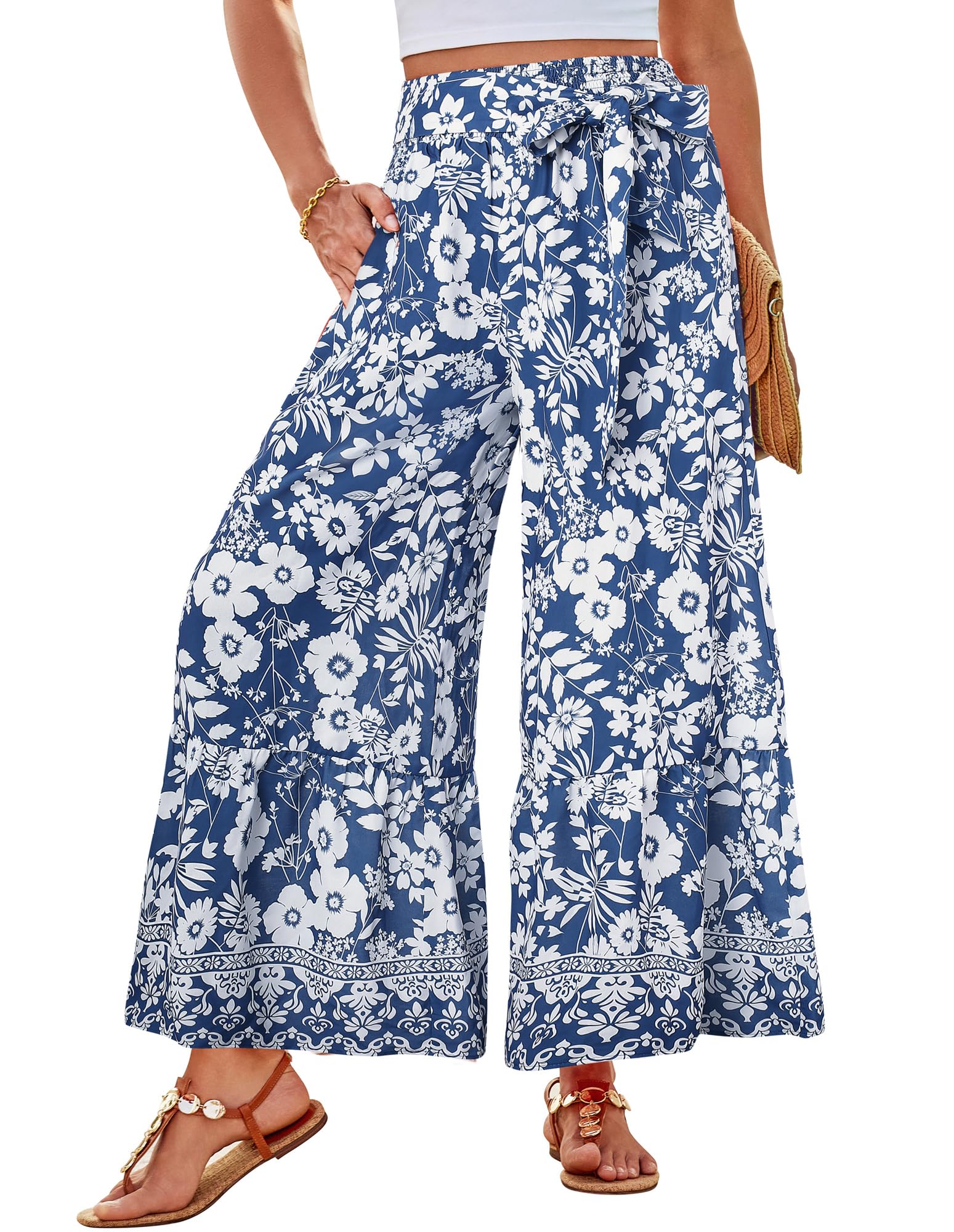 Pantalones Palazzo Grace Karin, Informales, Fluidos, Veraniegos, Playa 2025, Azules - Venta Internacional. $1,041