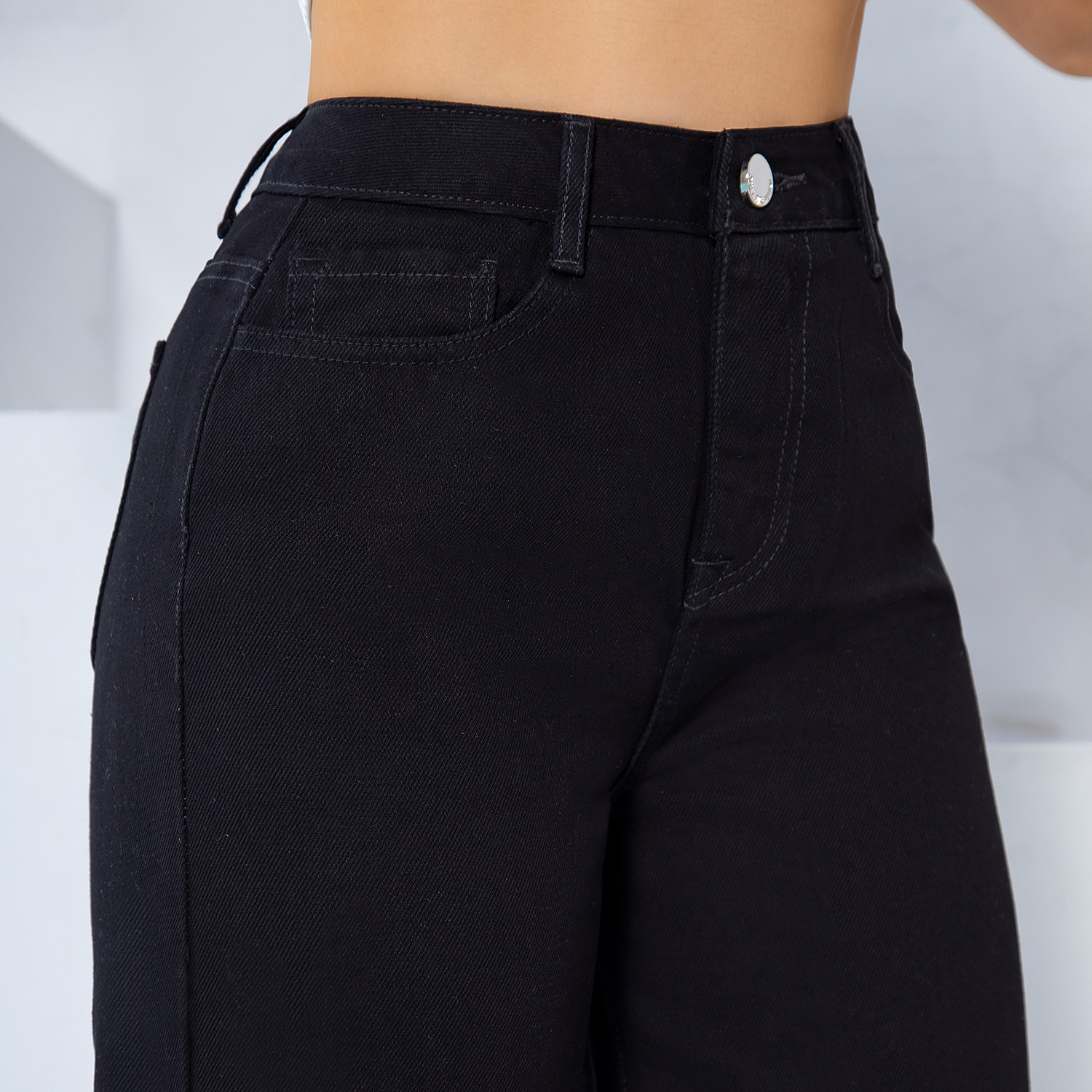 Foto 3 pulgar | Jeans Mujer Corte Recto Negro Con Detalles Brillantes
