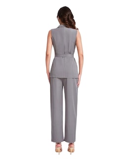 Foto 3 | Conjunto Formal Pantalón Recto Y Chaleco Largo A Rayas