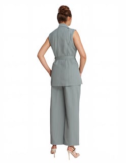 Foto 2 | Conjunto Formal Pantalón Recto Y Chaleco Largo A Rayas