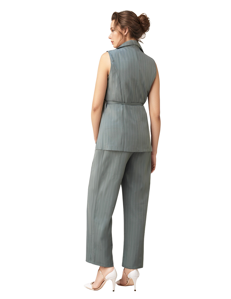 Foto 4 pulgar | Conjunto Formal Pantalón Recto Y Chaleco Largo A Rayas