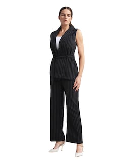 Foto 1 | Conjunto Formal Pantalón Recto Y Chaleco Largo A Rayas