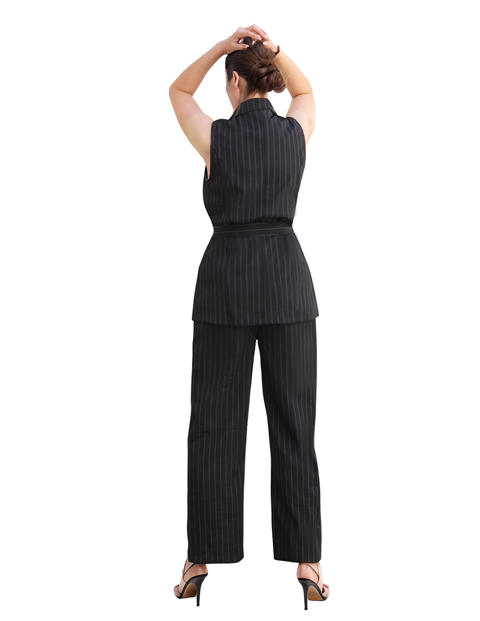 Foto 4 pulgar | Conjunto Formal Pantalón Recto Y Chaleco Largo A Rayas