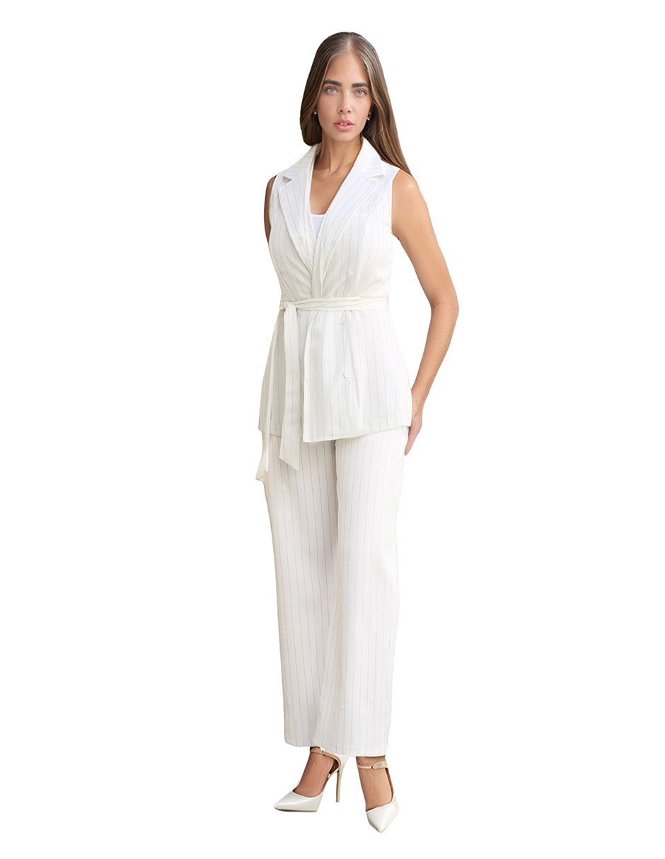 Conjunto Formal Pantalón Recto Y Chaleco Largo A Rayas