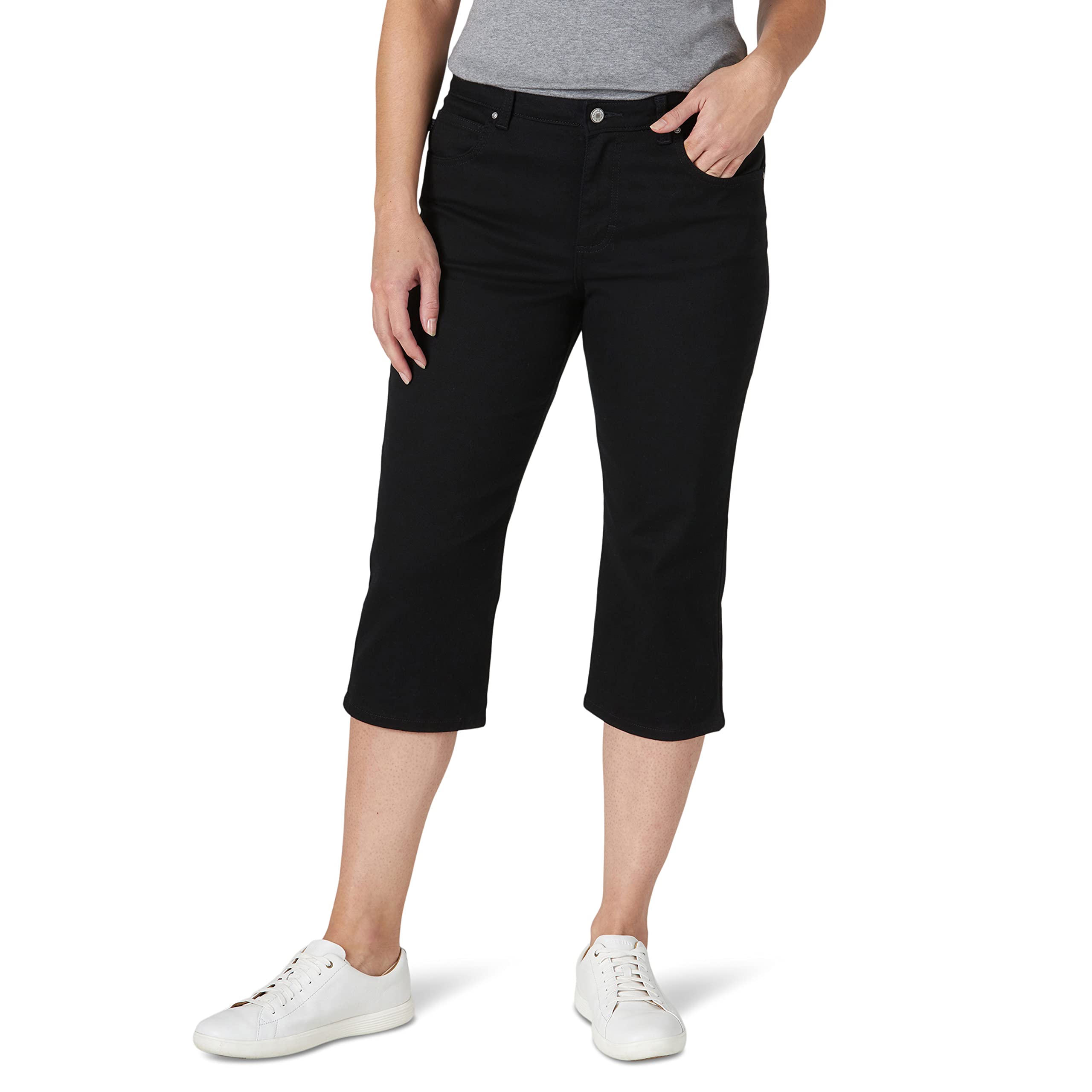 Capri Jean Lee Para Mujer, Corte Holgado, Talla 18, Color Negro - Venta Internacional.