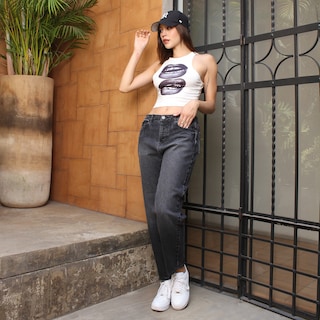Foto 4 | Jeans Mujer Tiro Alto Corte Mom Pierna Recta Negro