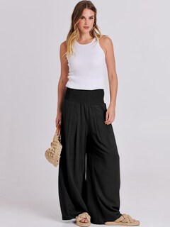 Foto 5 | Pantalones Palazzo Anrabess De Lino Para Mujer, Pierna Ancha, Cintura Alta, Negros - Venta Internacional.