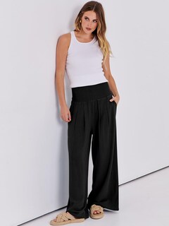 Foto 6 | Pantalones Palazzo Anrabess De Lino Para Mujer, Pierna Ancha, Cintura Alta, Negros - Venta Internacional.
