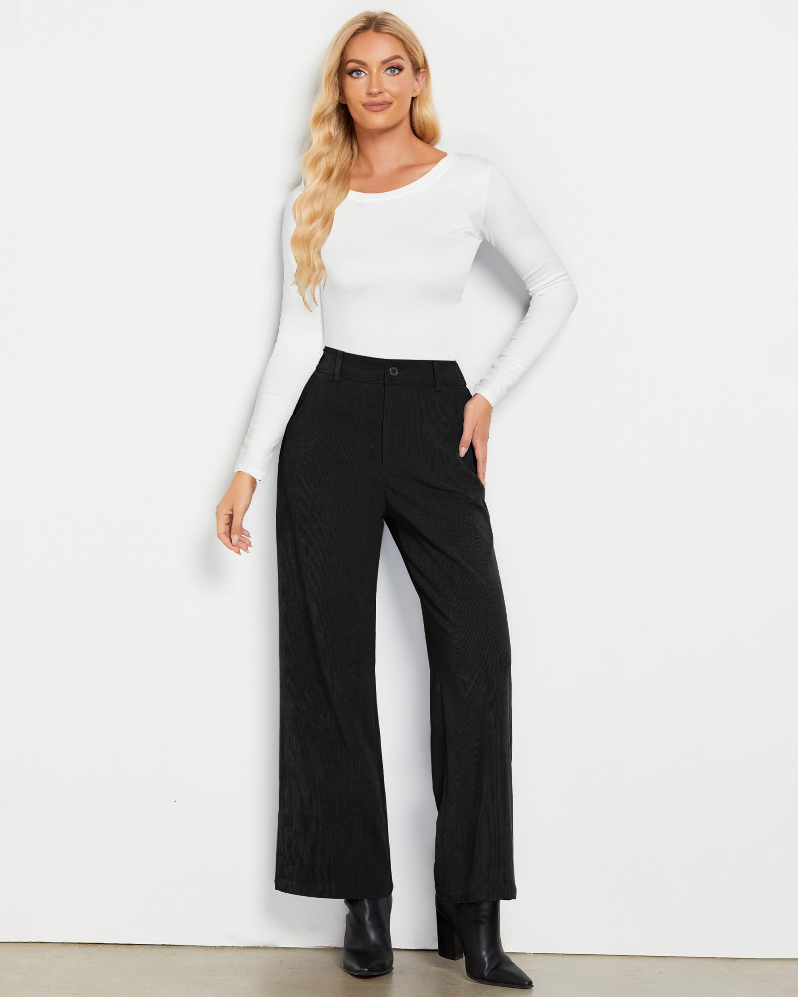 Foto 4 pulgar | Pantalones De Pana De Pierna Ancha Grapent, Cintura Alta, Negros, Talla L - Venta Internacional.