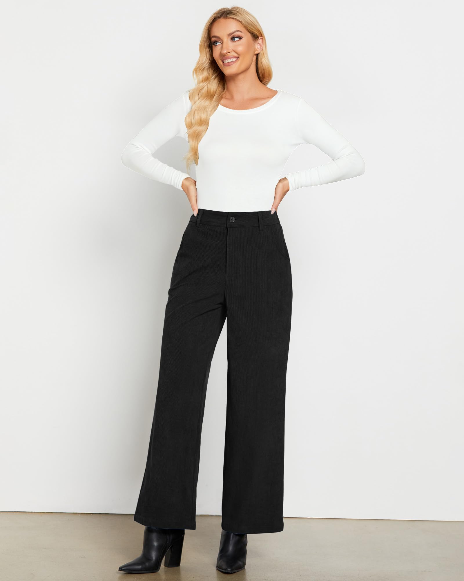 Foto 4 | Pantalones De Pana De Pierna Ancha Grapent, Cintura Alta, Negros, Talla L - Venta Internacional.