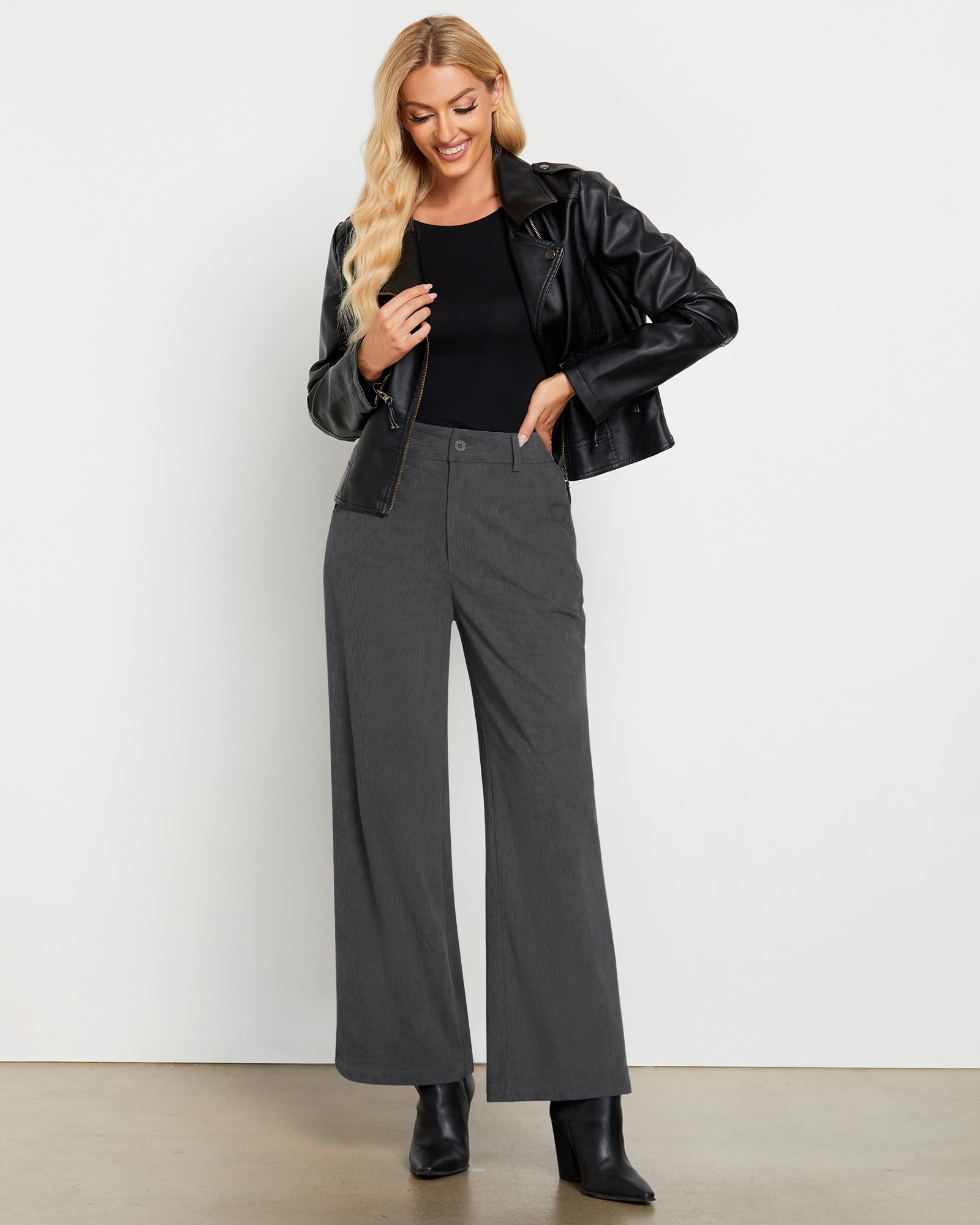 Foto 7 | Pantalones Grapent De Pana Gris Con Pierna Ancha Y Cintura Alta Para Mujer - Venta Internacional.