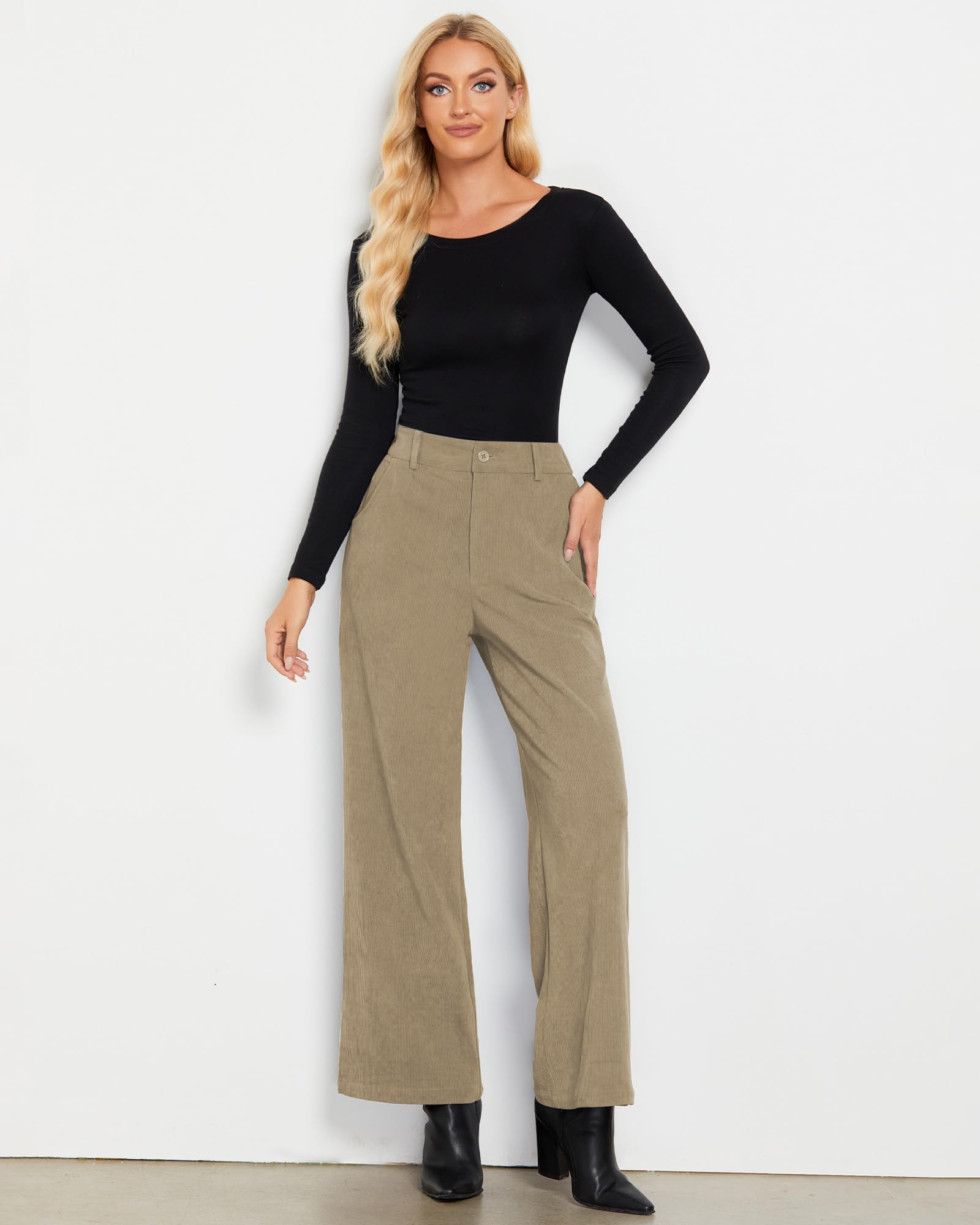 Foto 4 pulgar | Pantalones Grapent De Pana Caqui, Pierna Ancha, Cintura Alta, Talla Xxl - Venta Internacional.