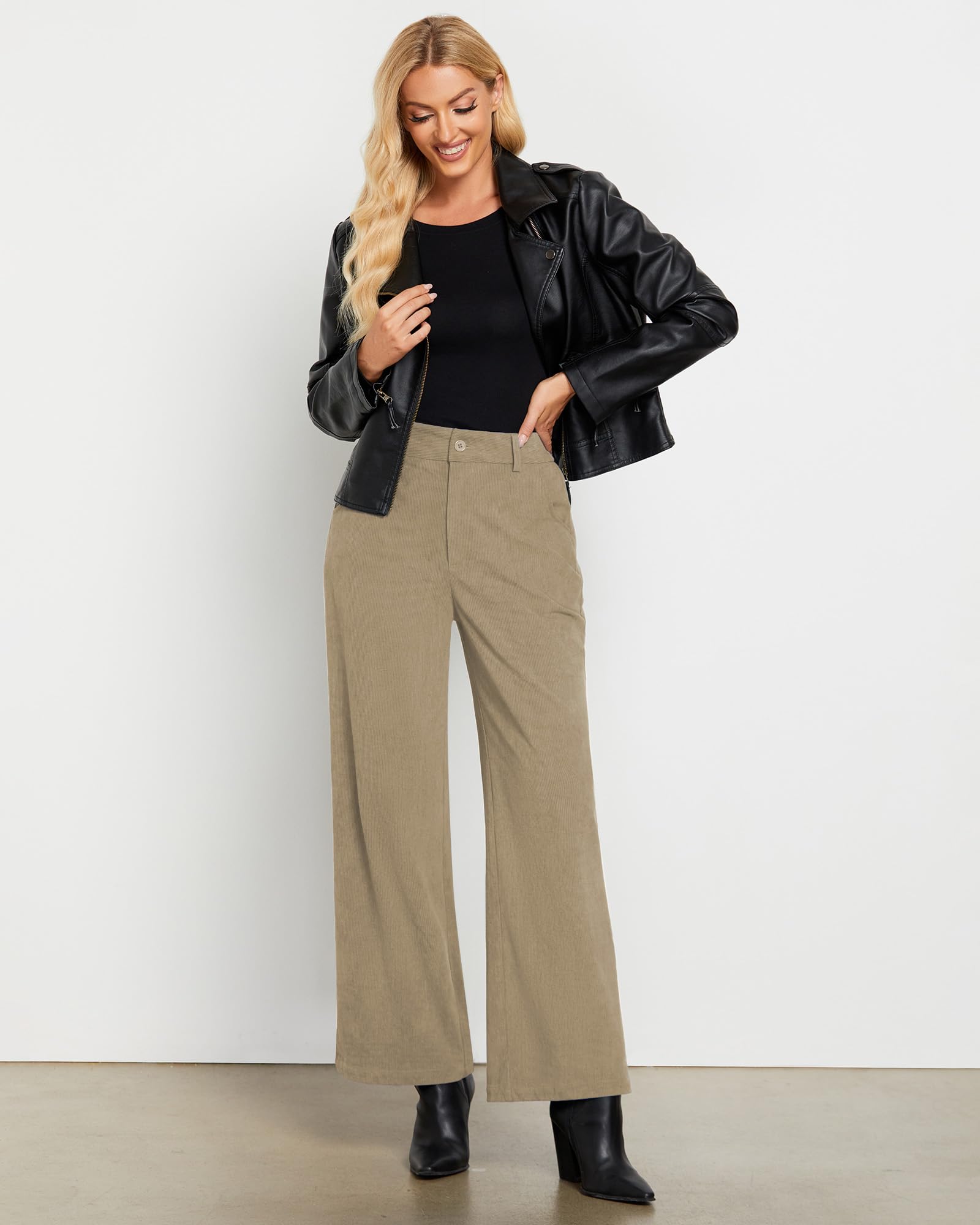 Foto 7 | Pantalones Grapent De Pana Caqui, Pierna Ancha, Cintura Alta, Talla Xxl - Venta Internacional.