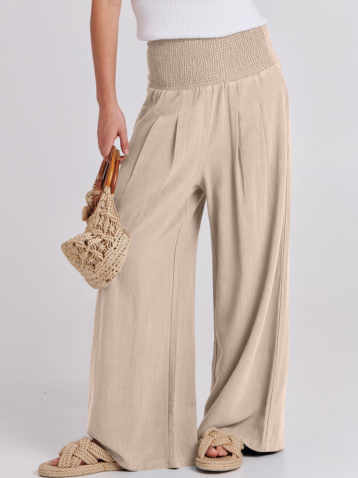 Foto 3 pulgar | Pantalones Palazzo Anrabess De Lino Para Mujer, Pernera Ancha Y Cintura Alta - Venta Internacional.