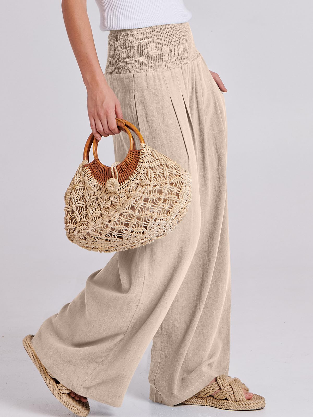 Foto 3 | Pantalones Palazzo Anrabess De Lino Para Mujer, Pernera Ancha Y Cintura Alta - Venta Internacional.