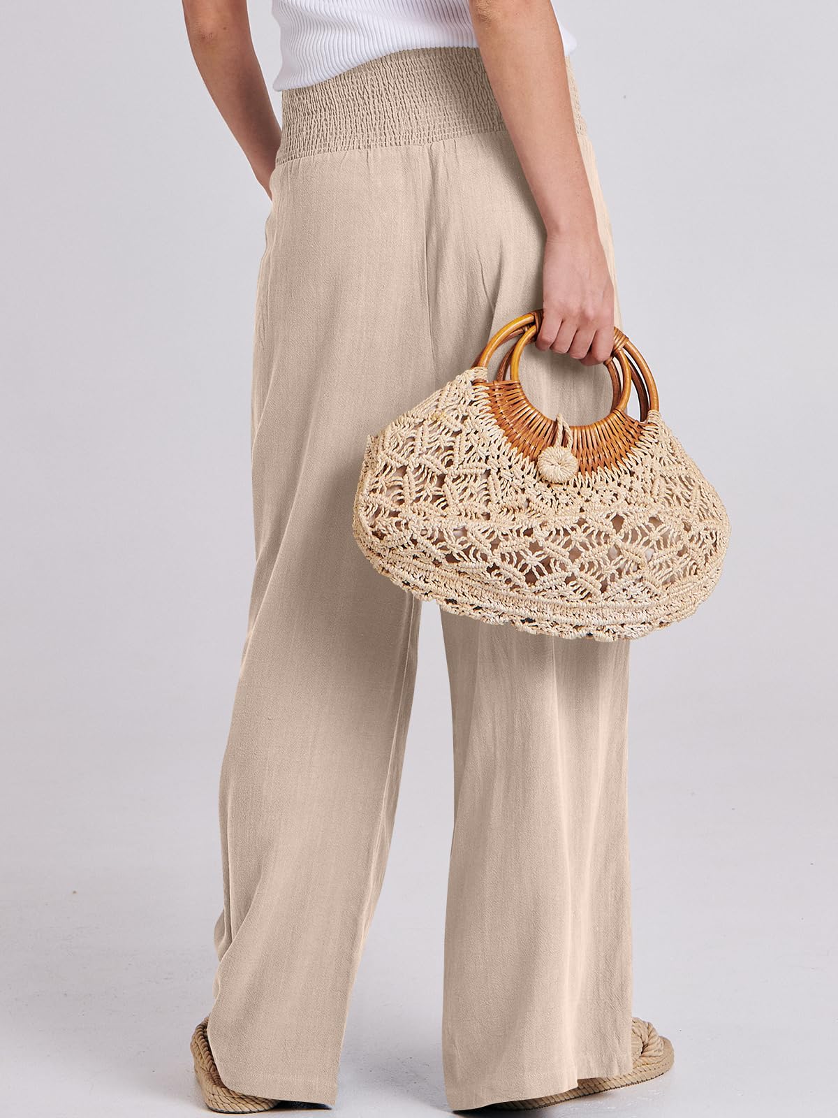 Foto 5 pulgar | Pantalones Palazzo Anrabess De Lino Para Mujer, Pernera Ancha Y Cintura Alta - Venta Internacional.