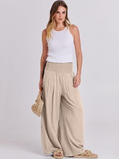 Foto 5 | Pantalones Palazzo Anrabess De Lino Para Mujer, Pernera Ancha Y Cintura Alta - Venta Internacional.
