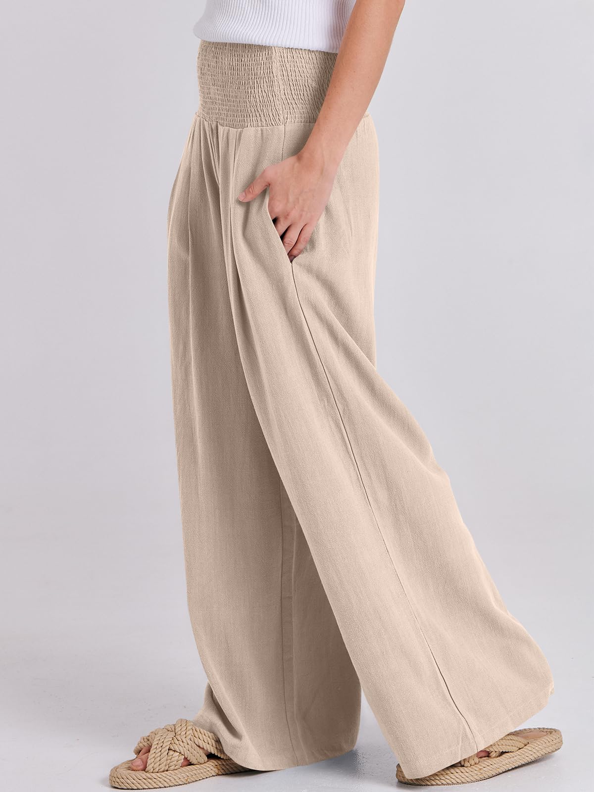 Foto 8 pulgar | Pantalones Palazzo Anrabess De Lino Para Mujer, Pernera Ancha Y Cintura Alta - Venta Internacional.