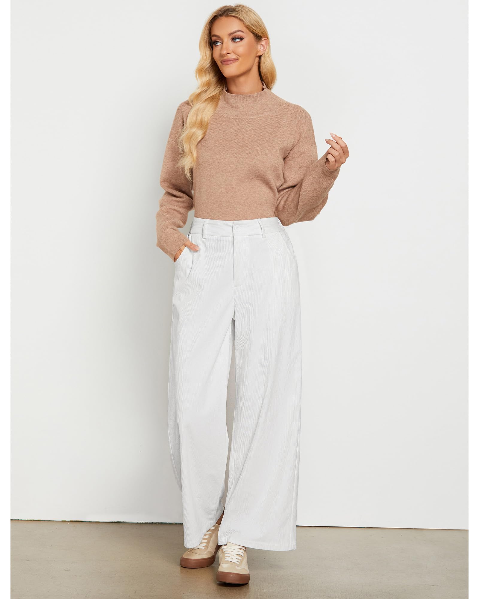 Foto 3 | Pantalones Grapent Blancos De Pierna Ancha Y Cintura Alta Para Mujer, Talla M - Venta Internacional.