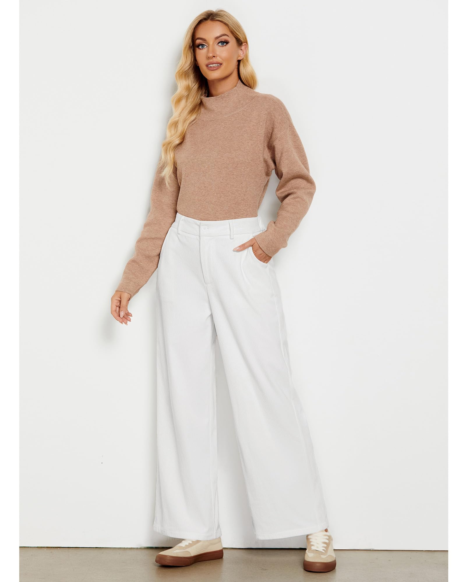 Foto 5 pulgar | Pantalones Grapent Blancos De Pierna Ancha Y Cintura Alta Para Mujer, Talla M - Venta Internacional.