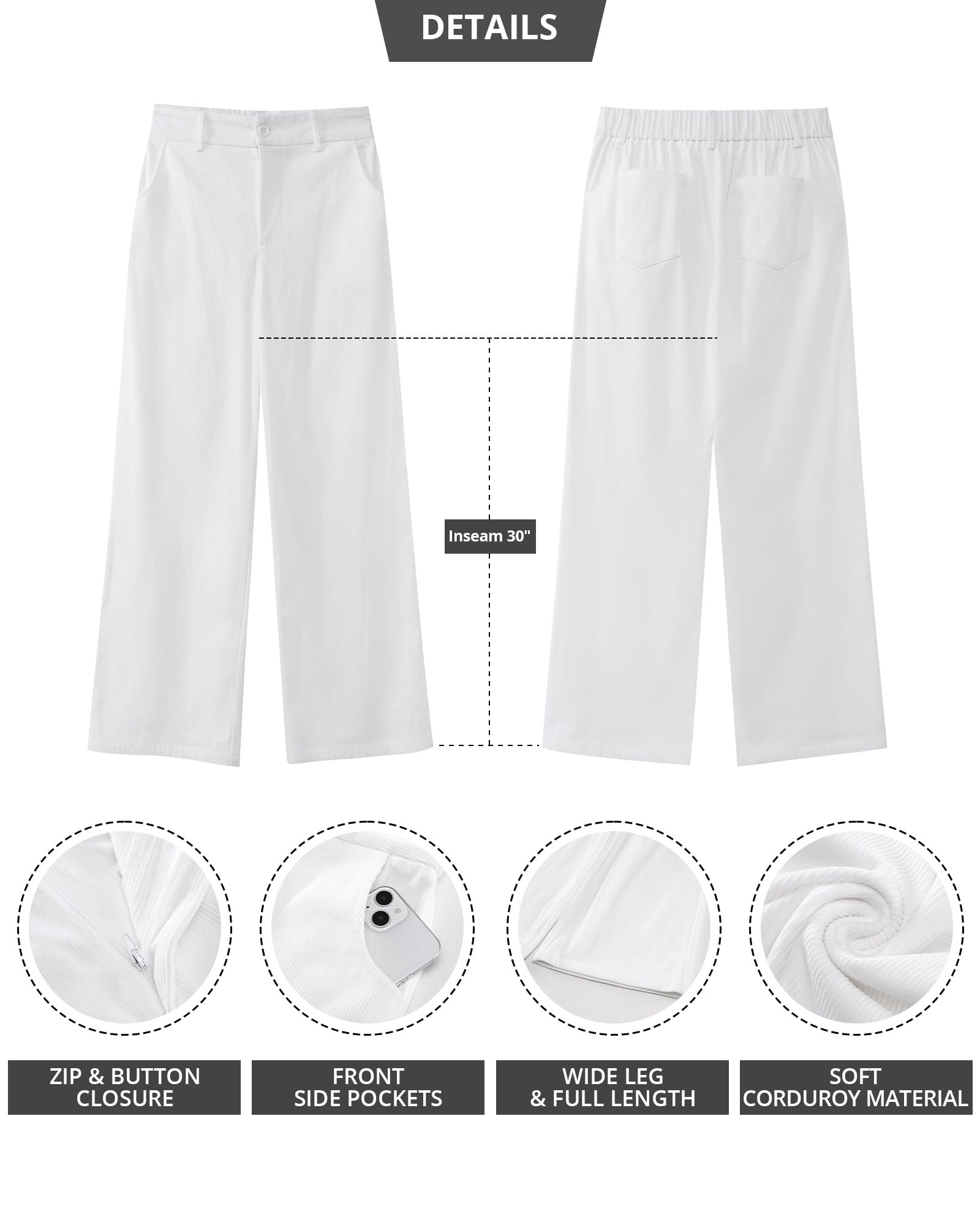 Foto 6 | Pantalones Grapent Blancos De Pierna Ancha Y Cintura Alta Para Mujer, Talla M - Venta Internacional.