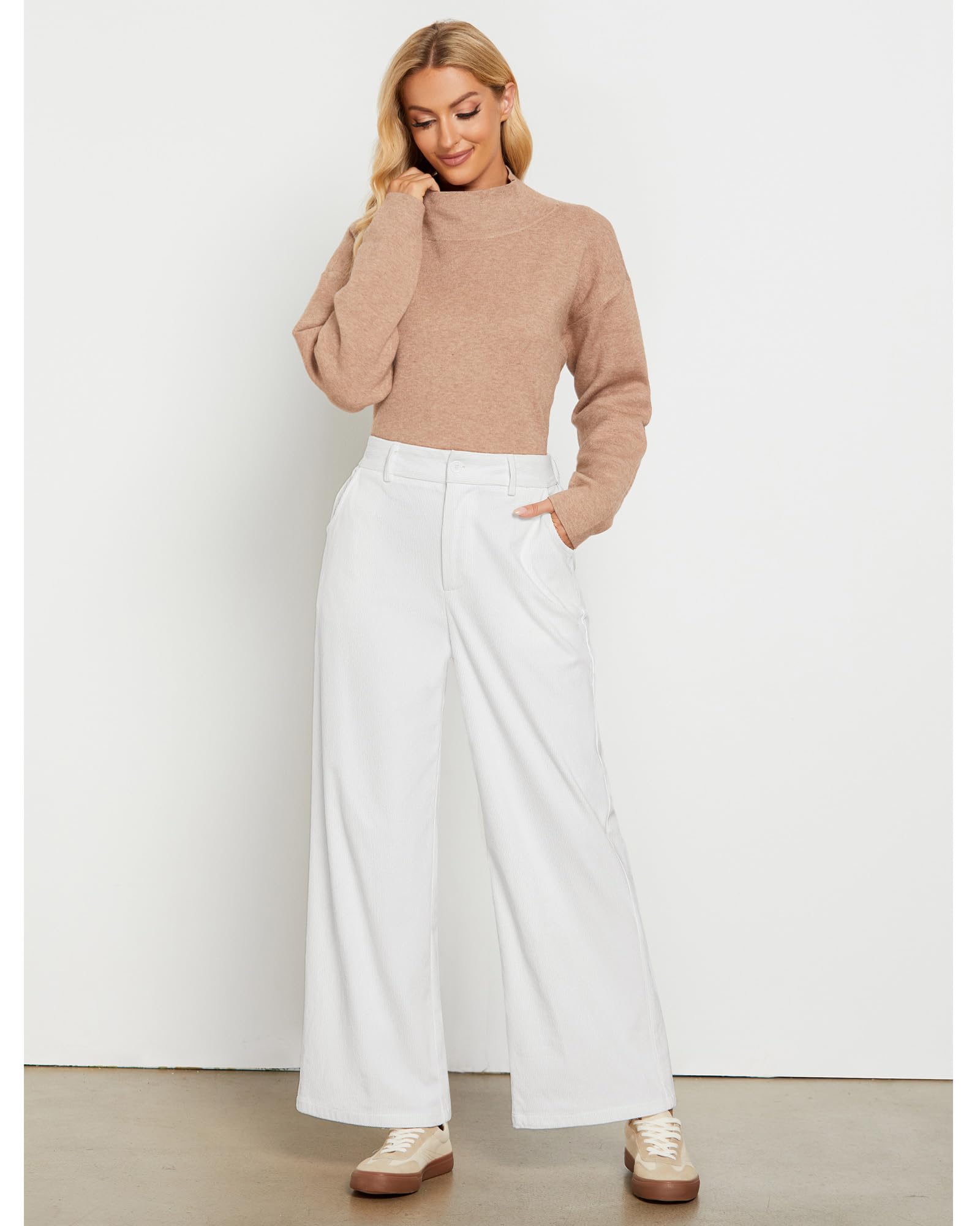 Foto 8 pulgar | Pantalones Grapent Blancos De Pierna Ancha Y Cintura Alta Para Mujer, Talla M - Venta Internacional.