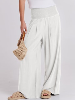 Foto 2 | Pantalones Palazzo Anrabess De Lino Blanco De Cintura Alta Para Mujer - Venta Internacional.