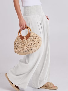 Foto 3 | Pantalones Palazzo Anrabess De Lino Blanco De Cintura Alta Para Mujer - Venta Internacional.