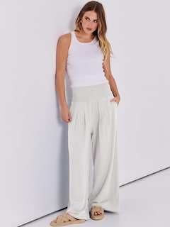 Foto 6 | Pantalones Palazzo Anrabess De Lino Blanco De Cintura Alta Para Mujer - Venta Internacional.
