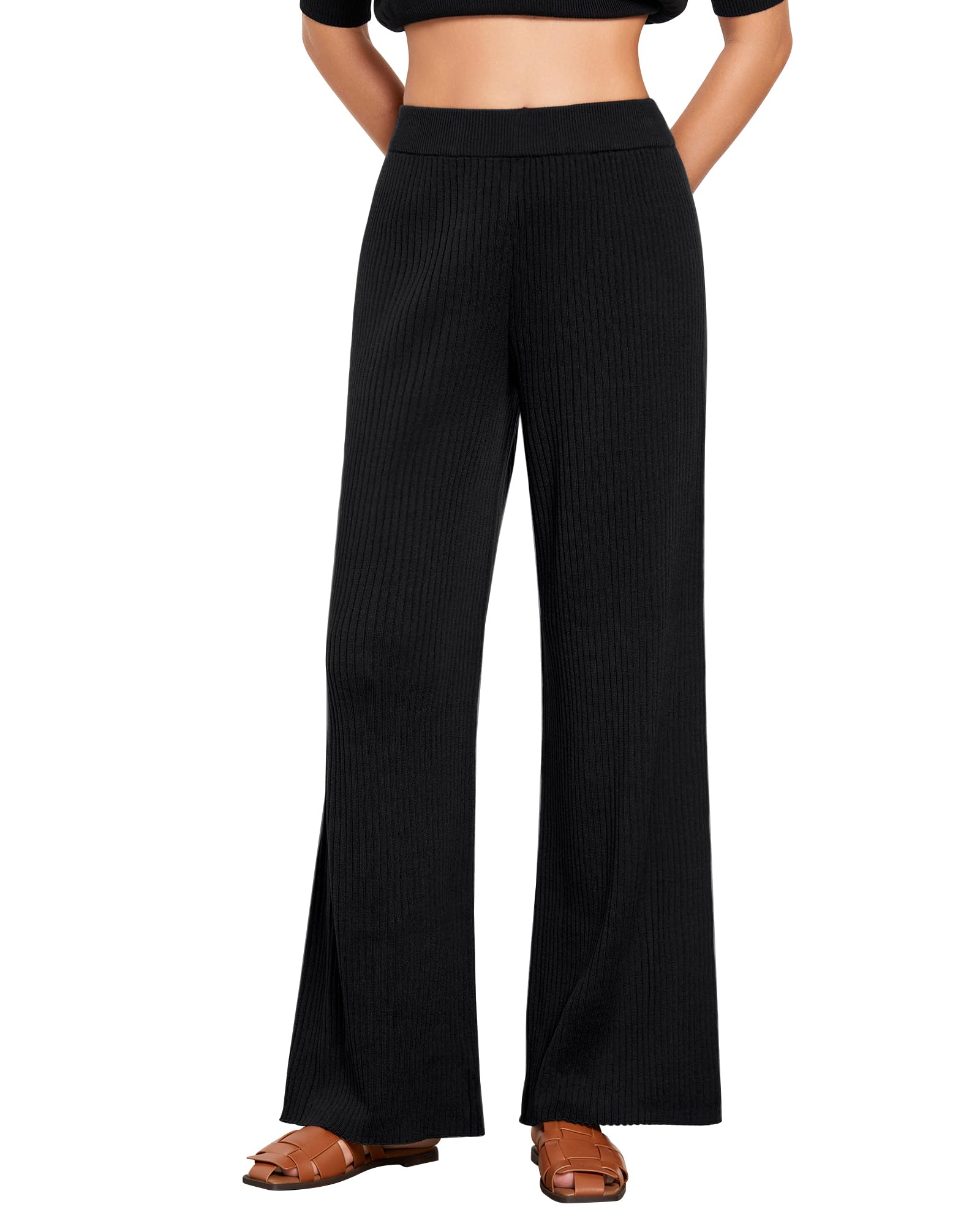 Pantalones Grapent De Cintura Alta, Pernera Ancha, Negros, Fluidos, Para Mujer - Venta Internacional.