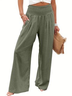 Foto 1 | Pantalones Palazzo Anrabess De Lino Para Mujer, Pierna Ancha, Color Oliva, Tamaño Mediano - Venta Internacional.