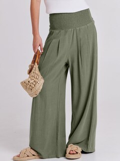 Foto 2 | Pantalones Palazzo Anrabess De Lino Para Mujer, Pierna Ancha, Color Oliva, Tamaño Mediano - Venta Internacional.