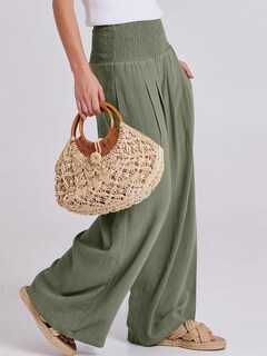 Foto 3 | Pantalones Palazzo Anrabess De Lino Para Mujer, Pierna Ancha, Color Oliva, Tamaño Mediano - Venta Internacional.