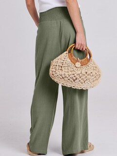 Foto 4 | Pantalones Palazzo Anrabess De Lino Para Mujer, Pierna Ancha, Color Oliva, Tamaño Mediano - Venta Internacional.