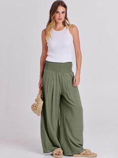 Foto 5 | Pantalones Palazzo Anrabess De Lino Para Mujer, Pierna Ancha, Color Oliva, Tamaño Mediano - Venta Internacional.
