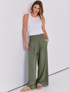 Foto 6 | Pantalones Palazzo Anrabess De Lino Para Mujer, Pierna Ancha, Color Oliva, Tamaño Mediano - Venta Internacional.