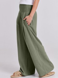 Foto 7 | Pantalones Palazzo Anrabess De Lino Para Mujer, Pierna Ancha, Color Oliva, Tamaño Mediano - Venta Internacional.