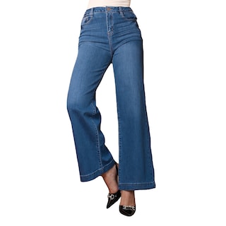 Foto 1 | Jeans Mujer Wide Leg Tiro Alto Stretch Azul Medio