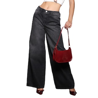 Foto 1 | Jeans Mujer Wide Leg Tiro Alto 100% Algodón Negro